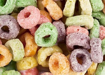 Close up of extruded cereals